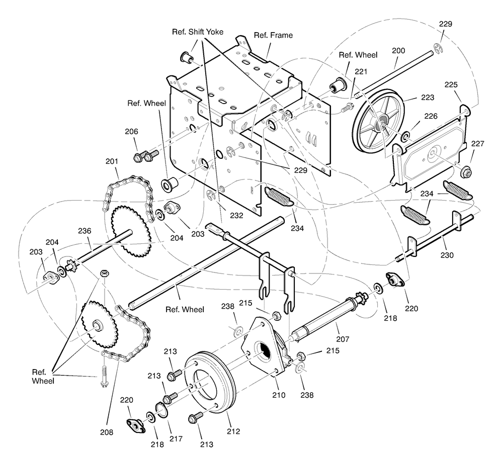 Drive Diagram and Parts List for 629104X89C 2001 Briggs and Stratton Snow Blower